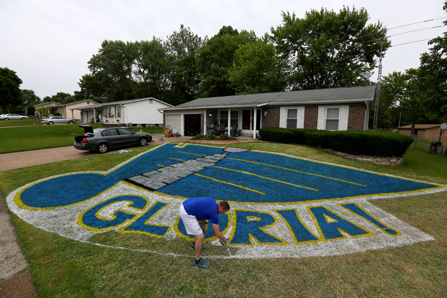 St. Louis Blues fans with logo painted on yards adds Stanley Cup